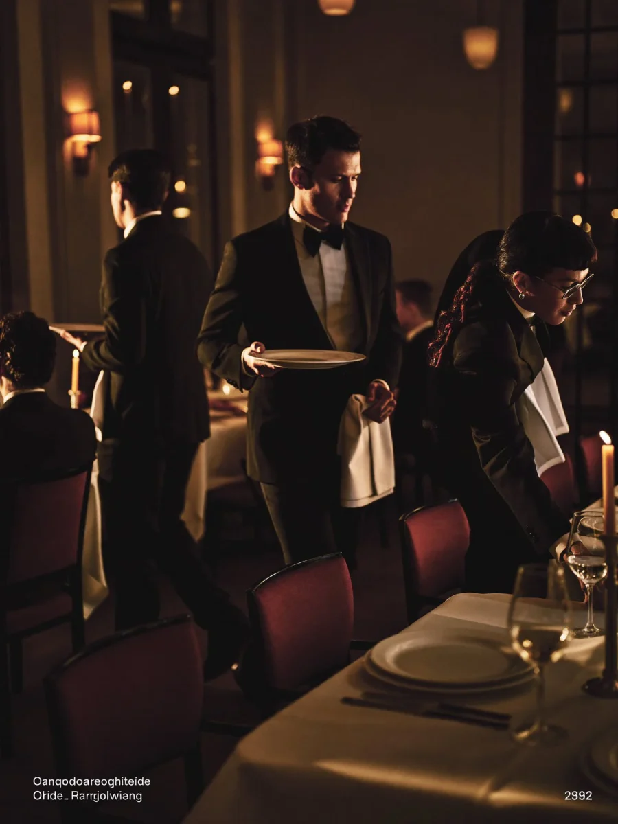 Brigata di sala in servizio durante una cena