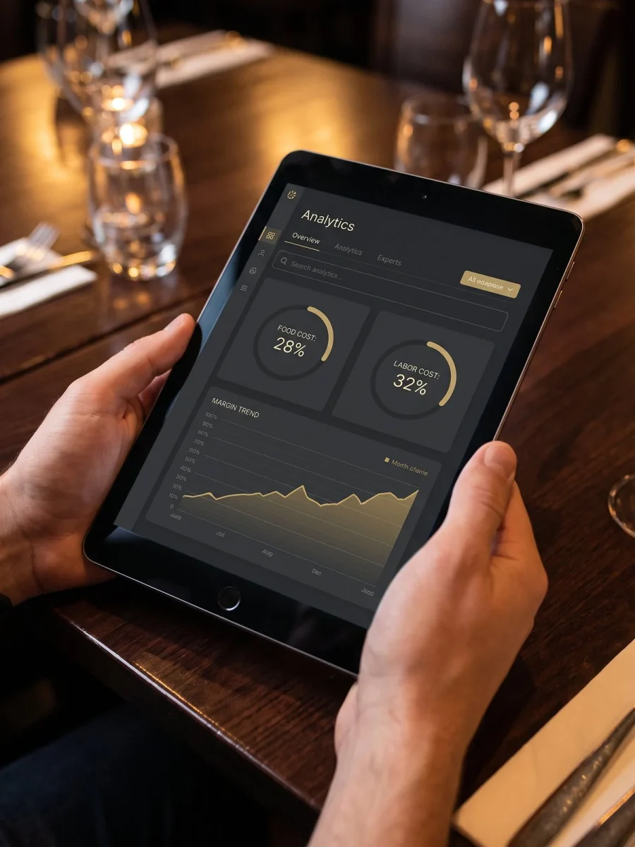 Tablet con gli indicatori di food cost, labor cost e margine